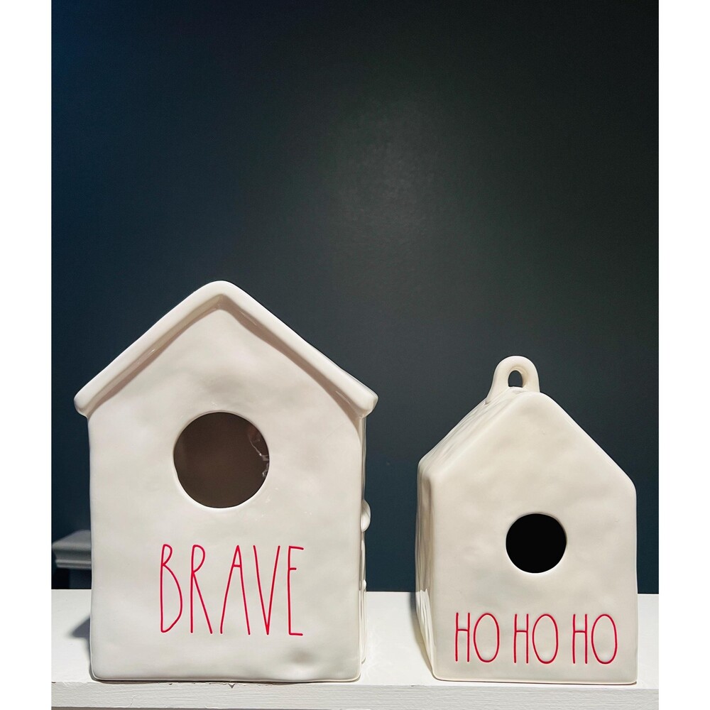 Rae Dunn Ceramic Birdhouse | BRAVE or HO HO HO | Red Lettering Farmhouse Decor